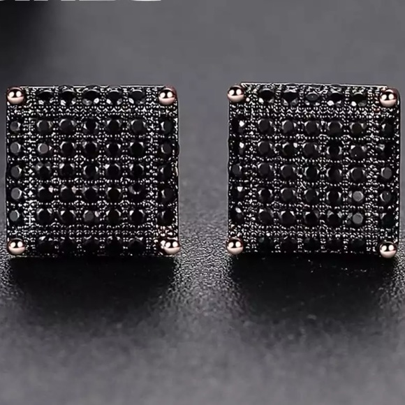 Men’s iced out square black earrings